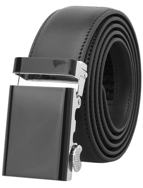 Falari Genuine Leather Dress Ratchet Belt Automatic Buckle Holeless Adjustable Size