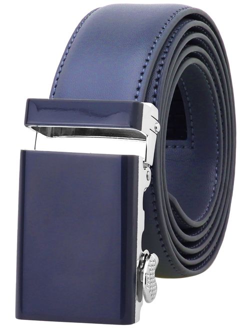 Falari Genuine Leather Dress Ratchet Belt Automatic Buckle Holeless Adjustable Size