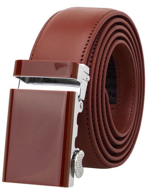 Falari Genuine Leather Dress Ratchet Belt Automatic Buckle Holeless Adjustable Size