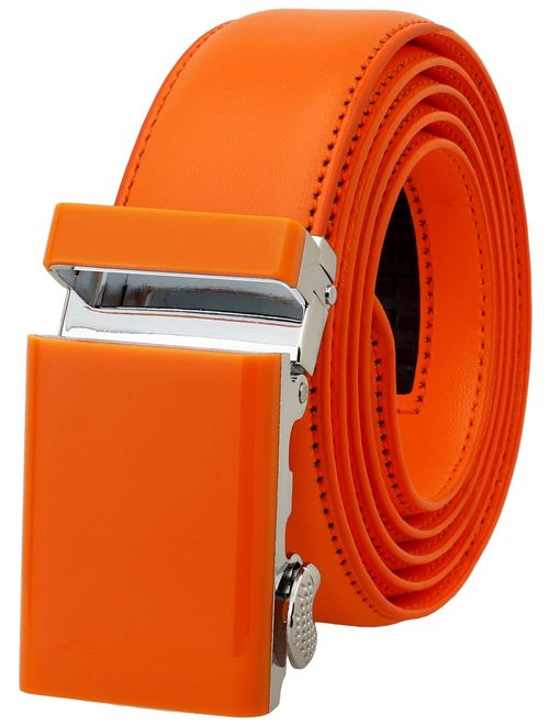 Falari Genuine Leather Dress Ratchet Belt Automatic Buckle Holeless Adjustable Size