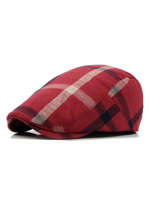 ZLSLZ Mens Adjustable Plaid Ivy Newsboy Cabbie Gatsby Golf Beret Flat Hat Cap