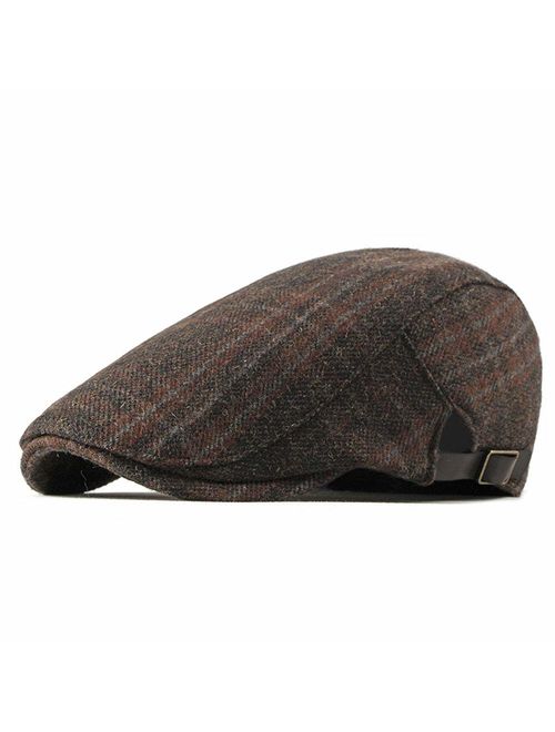 ZLSLZ Mens Adjustable Plaid Ivy Newsboy Cabbie Gatsby Golf Beret Flat Hat Cap