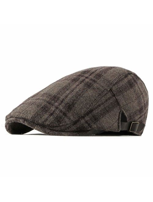 ZLSLZ Mens Adjustable Plaid Ivy Newsboy Cabbie Gatsby Golf Beret Flat Hat Cap