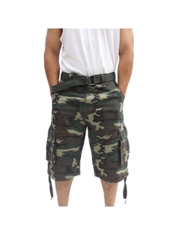 La Gate Mens Cotton Camouflage Big and Tall Belted up to size 50 Cargo Short