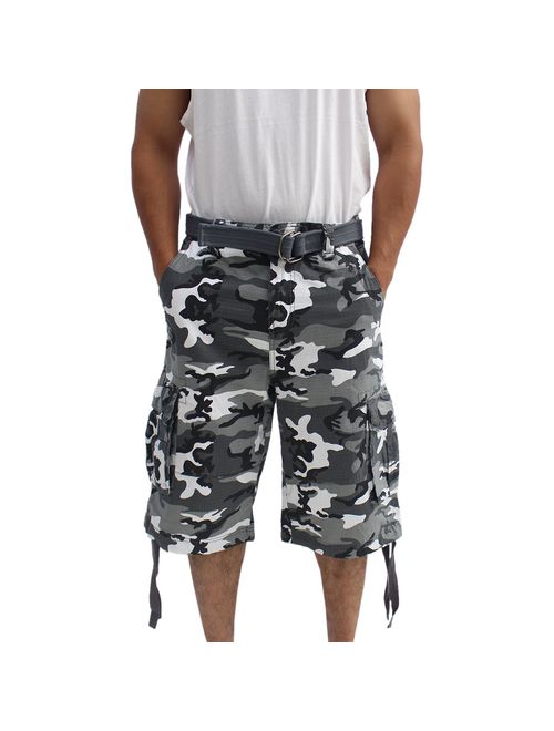 La Gate Mens Cotton Camouflage Big and Tall Belted up to size 50 Cargo Short