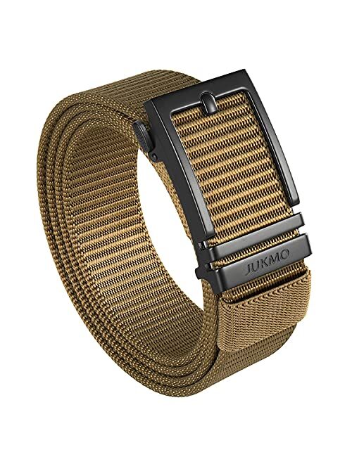 JUKMO Men's Nylon Webbing Ratchet Belt with Automatic Slide Buckle