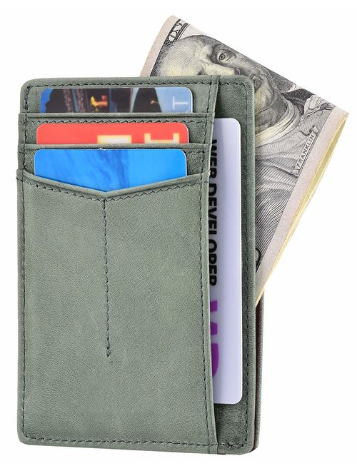 Slim Wallet Front Pocket Minimalist Genuine Leather RFID Blocking Card Holder