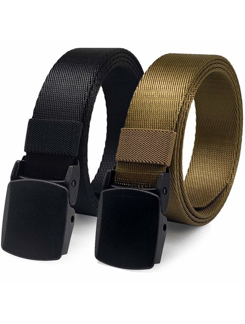 Hoanan 2 Pack Military Nylon Belt, 1.25" Wide No Metal Webbing Tactical Web Belt