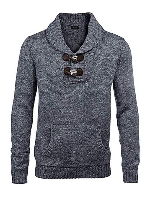 COOFANDY Men's Knitted Slim Fit Shawl Collar Sweater Long Sleeve Pullover