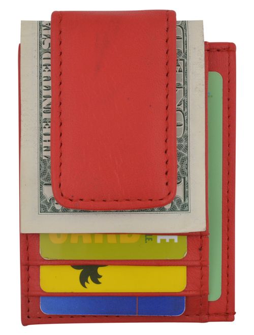 Genuine Leather Money Clip front pocket wallet with magnet clip and card ID Case