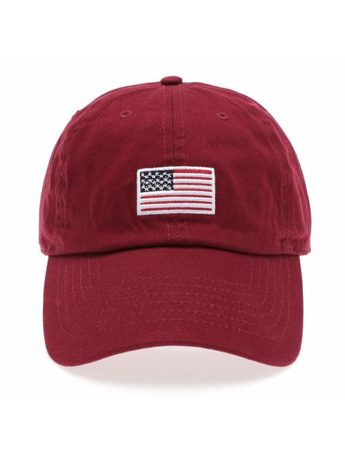 MIRMARU USA American Flag Embroidered 100% Cotton Adjustable Strap Baseball Cap Hat