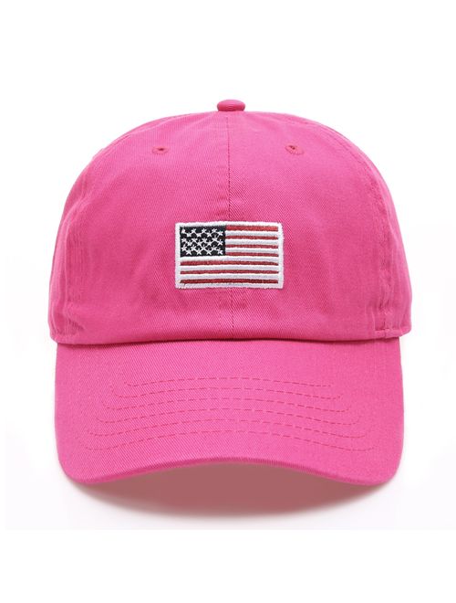 MIRMARU USA American Flag Embroidered 100% Cotton Adjustable Strap Baseball Cap Hat