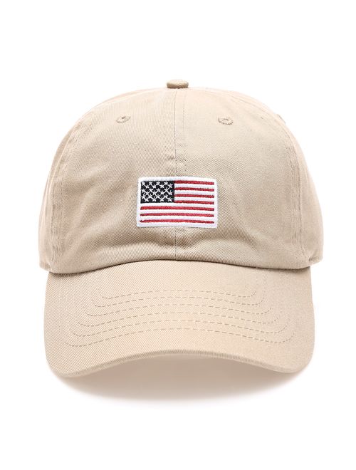 MIRMARU USA American Flag Embroidered 100% Cotton Adjustable Strap Baseball Cap Hat