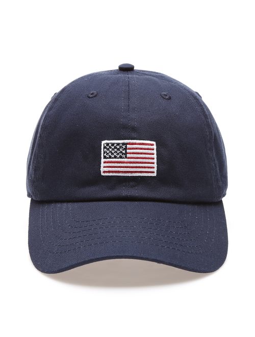 MIRMARU USA American Flag Embroidered 100% Cotton Adjustable Strap Baseball Cap Hat