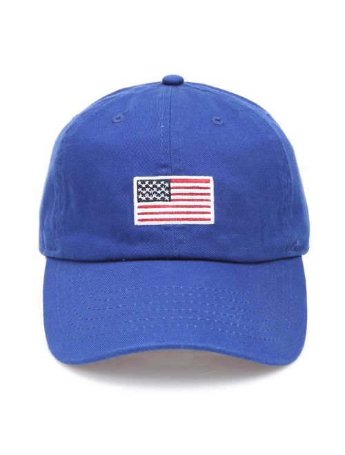 MIRMARU USA American Flag Embroidered 100% Cotton Adjustable Strap Baseball Cap Hat