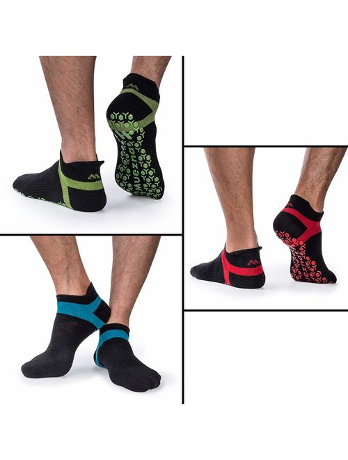 Muezna Men's Non-Slip Yoga Socks, Anti-Skid Pilates, Barre, Bikram Fitness Hospital Slipper Socks with Grips