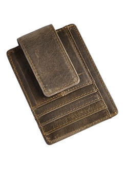 Le'aokuu Genuine Leather Magnet Money Clip Credit Card Case Holder Slim Wallet