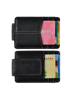 Le'aokuu Genuine Leather Magnet Money Clip Credit Card Case Holder Slim Wallet