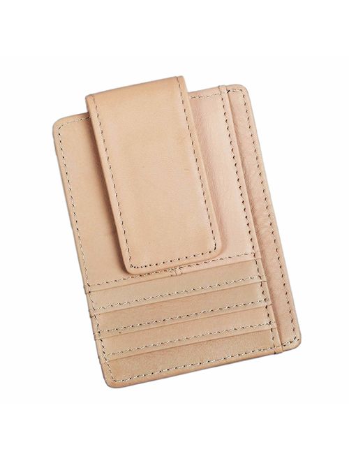 Le'aokuu Genuine Leather Magnet Money Clip Credit Card Case Holder Slim Wallet