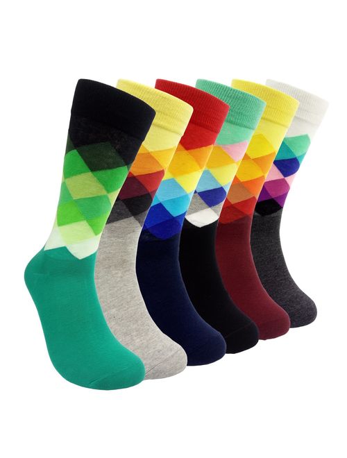 Mens Colorful Dress Socks Argyle - HSELL Men Multicolored Argyle Pattern Fashionable Fun Crew Socks