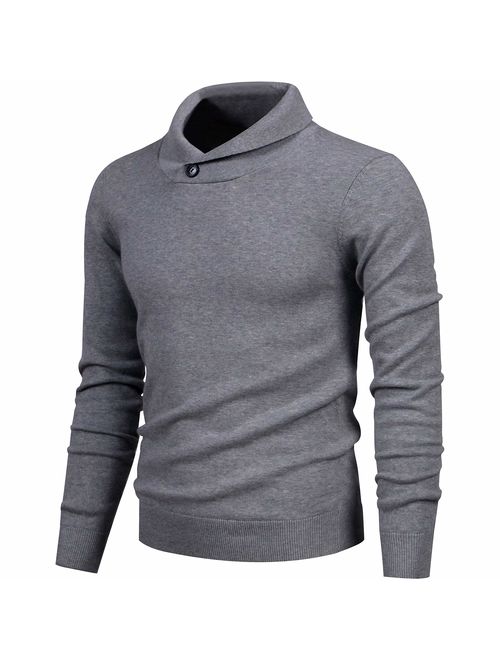 LTIFONE Mens Shawl Sweaters,Casual Slim Fit,Knitted Collar Long Sleeve,Outwear Soft Cotton with One Button