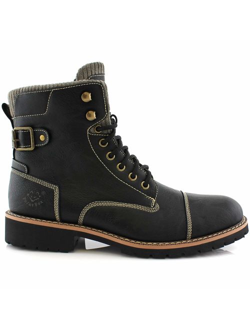 Polar Fox Brady MPX508571 Mens Casual Classic Combat Fur Lined High-Top Motorcycle Boots