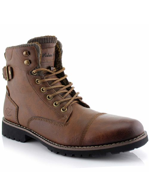 Polar Fox Brady MPX508571 Mens Casual Classic Combat Fur Lined High-Top Motorcycle Boots