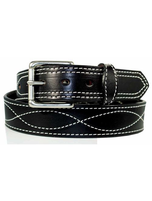 Men's Harness Leather Work Belt - 1 1/2 w/Decorative Figure 8 Stitching