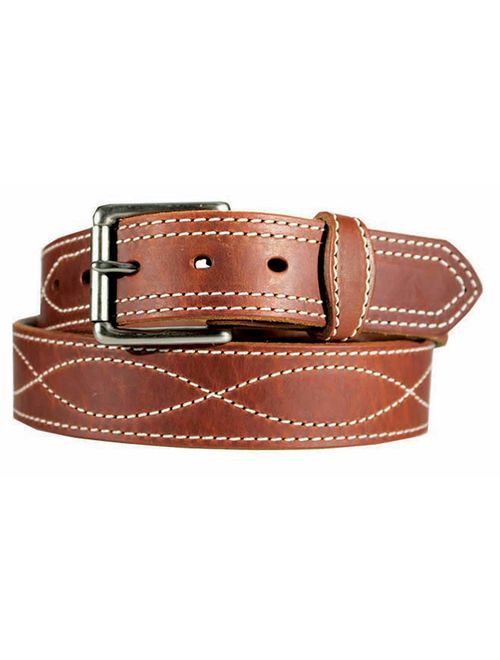 Men's Harness Leather Work Belt - 1 1/2 w/Decorative Figure 8 Stitching