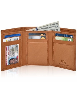 Genuine Leather RFID Blocking Slim Trifold Wallet for Men with 7 Cards+1 ID Window+2 Note Compartments