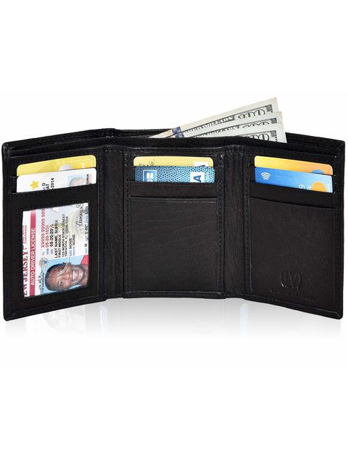 Genuine Leather RFID Blocking Slim Trifold Wallet for Men with 7 Cards+1 ID Window+2 Note Compartments