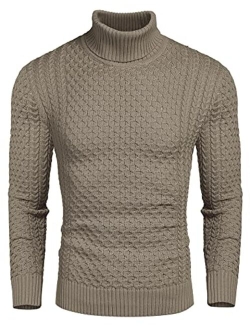 Men's Slim Fit Turtleneck Sweater Casual Knitted Twisted Pullover Solid Sweaters