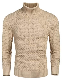 Men's Slim Fit Turtleneck Sweater Casual Knitted Twisted Pullover Solid Sweaters