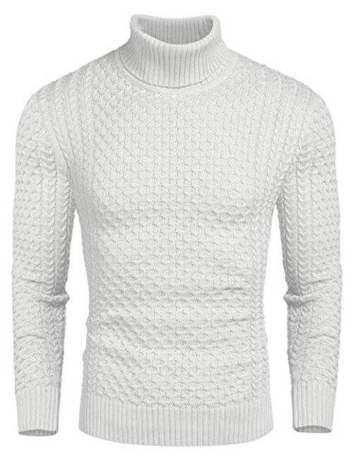 COOFANDY Men's Slim Fit Turtleneck Sweater Casual Knitted Twisted Pullover Solid Sweaters