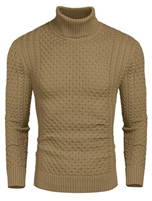 COOFANDY Men's Slim Fit Turtleneck Sweater Casual Knitted Twisted Pullover Solid Sweaters