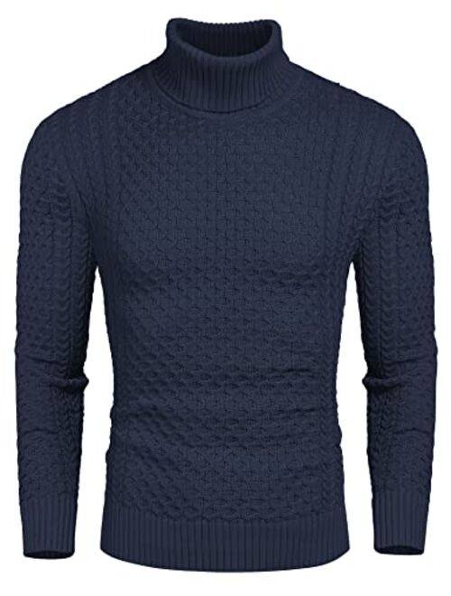 COOFANDY Men's Slim Fit Turtleneck Sweater Casual Knitted Twisted Pullover Solid Sweaters