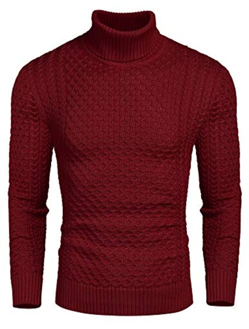 COOFANDY Men's Slim Fit Turtleneck Sweater Casual Knitted Twisted Pullover Solid Sweaters