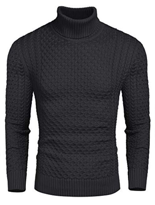 COOFANDY Men's Slim Fit Turtleneck Sweater Casual Knitted Twisted Pullover Solid Sweaters