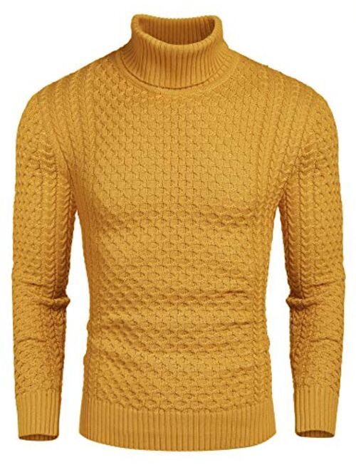 COOFANDY Men's Slim Fit Turtleneck Sweater Casual Knitted Twisted Pullover Solid Sweaters