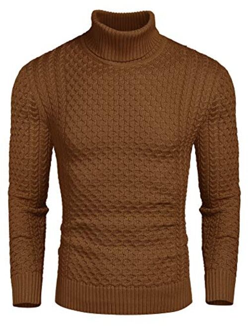 COOFANDY Men's Slim Fit Turtleneck Sweater Casual Knitted Twisted Pullover Solid Sweaters