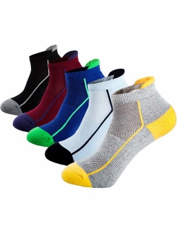 Mens Low Cut Ankle Athletic Socks Cotton Mesh Cushioned Running Ventilation Sports Tab Socks (5 pack)