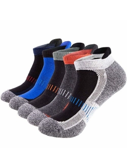 Mens Low Cut Ankle Athletic Socks Cotton Mesh Cushioned Running Ventilation Sports Tab Socks (5 pack)