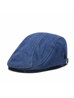 Quanhaigou Unisex Denim Newsboy Hats Flat Ivy Gatsby Cabbie Driving Berets Hat Cotton Dad Cap for Men Women