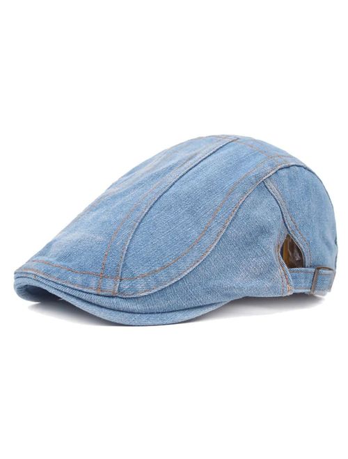 Quanhaigou Unisex Denim Newsboy Hats Flat Ivy Gatsby Cabbie Driving Berets Hat Cotton Dad Cap for Men Women