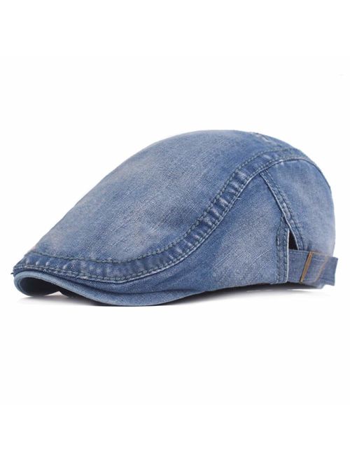 Quanhaigou Unisex Denim Newsboy Hats Flat Ivy Gatsby Cabbie Driving Berets Hat Cotton Dad Cap for Men Women