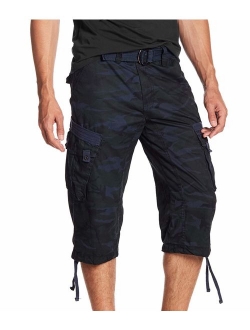 Men's Belted Tactical Cotton Solid Knee Length Cargo Long Shorts 18