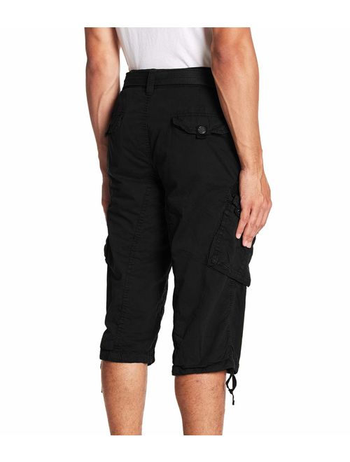 Men's Belted Tactical Cotton Solid Knee Length Cargo Long Shorts 18