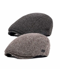 Bigface Up Pack of 2 Men's Cotton Flat Cap Ivy Cabbie Driving Hat Hunting Newsboy Cap