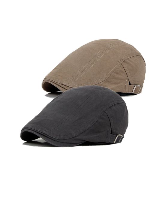 Bigface Up Pack of 2 Men's Cotton Flat Cap Ivy Cabbie Driving Hat Hunting Newsboy Cap