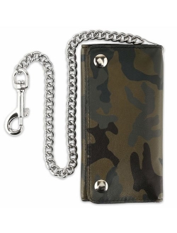 RFID Blocking Men's Tri-fold Vintage Long Style cow Leather With Chain card holder Wallet,USA